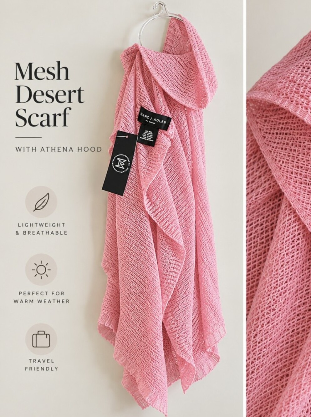 Pink Lightweight Knit Athena Hooded Desert Scarf